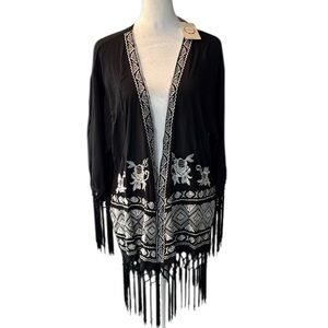 Anthropologie Raga Boho Western Fringe Open Front Kimono Small NWT